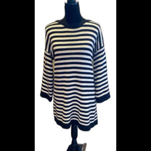 Land’s End Sweater Dress Size Large Black & White Striped + Stretch 60% Cotton